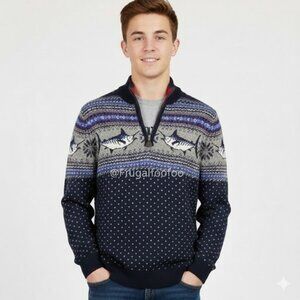 Vineyard Vines Sweater Marlin Fish Quarter Zip Boys XL 18 Men's Small Like New